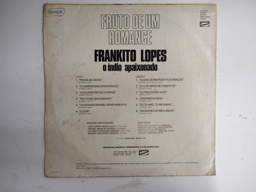 Lp Frankito Lopes O Índio Apaixonado Fruto D Um Romance Raro