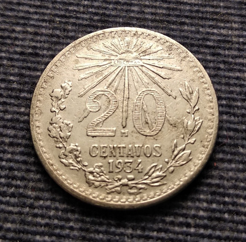 Moneda 20 Centavos Resplandor 1934, Plata Ley .720