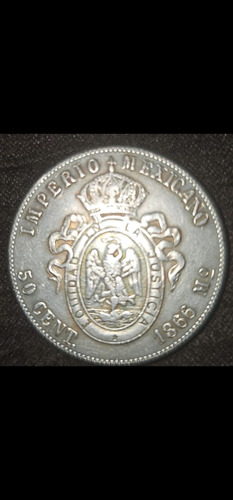 Moneda Maximiliano 1966 50 Centavos Original Plata