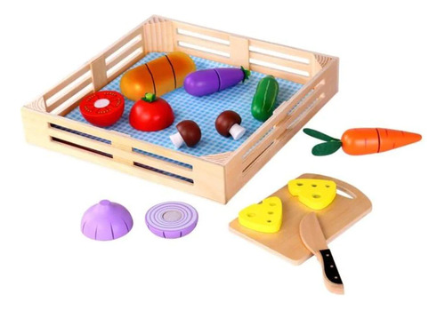 Juego Didáctico Cocina En Madera Verduras P/cortar Encastrar Color Multicolor