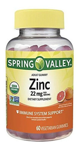 Spring Valley Zinc 22 Mg Gomitas Vegetarianas, 60 U, Sabor A