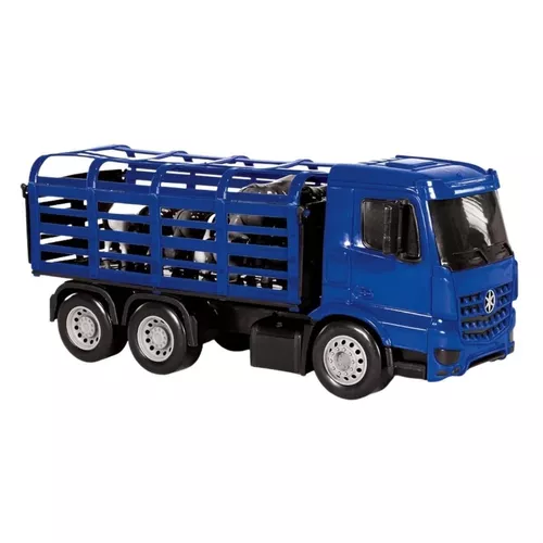 Caminhão De Brinquedo Boiadeiro C/ Bois E Acessórios Azul