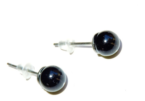 2 Aretes Piedra Turmalina Negra  6 Mm