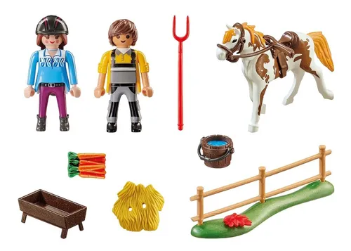 Figura Armable Playmobil Country Granja De Caballos 19 Pc