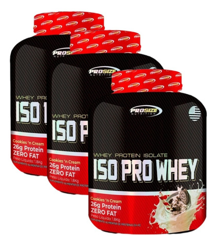 Kit 3x Whey Protein Isopro 1,8kg Prosize Atacado Sabor Cookies