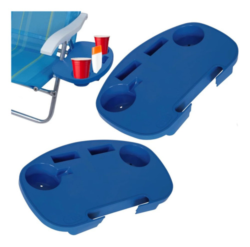 2 Mesas Portátil Para Cadeira De Praia Com Porta Copos Azul