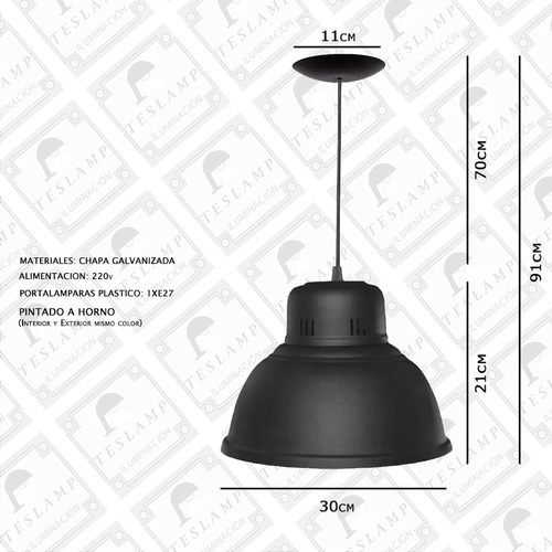 Pack X2 Lampara Colgante Galponera Industrial Chapa Ø30 Cm