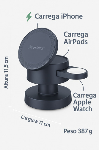 Carregador Sem Fio 4 Em 1 Para iPhone, Watch E AirPods 15w