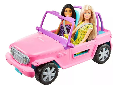 Muñeca Barbie Auto Jeep Rosa Con Su Amiga 