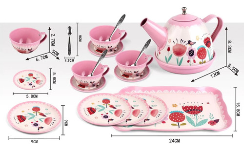 Set De Te Infantil Metálico Grande Tazas Platos Tetera