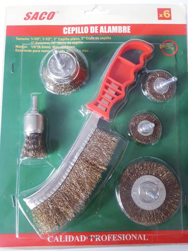 Set Cepillos De Alambre 6 Pzas Para Taladro Más Cepillo Mano