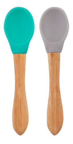 Imagen 3 de 6 de Cucharas Silicona Bebé Mango Bambú X2 Minikoioi Scoops