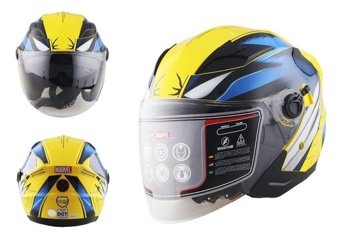 Casco Moto Edge Marvel X Men Wolverine  3/4 Certificado Dot