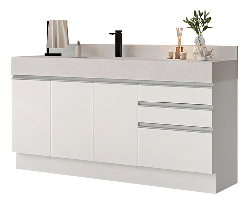 Mueble Modulo Para Baño Gabinete Lavabo Madesa 180cm Bb Color Blanco