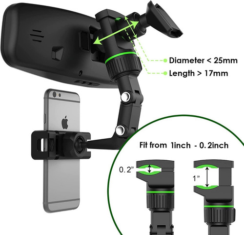 Soporte Celular Telefono Auto Retrovisor 360° Ajustable