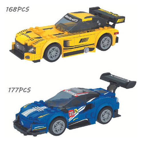 Mini Modelo Amarillo Azul Para 2 Coches, Bloques De Construc