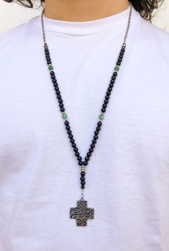 Imagen 2 de 3 de Collar Rosario Piedras Onix Con Aventurina Verde