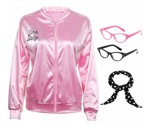 Chaqueta De Saten Rosa Con Cremallera De Los Aos 50 Con B