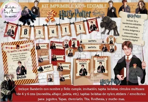 Kit Imprimible Candy Bar Harry Potter 2 Full% Editable