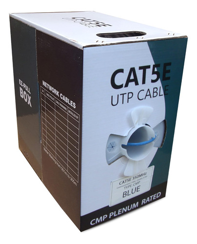 Cat5e Plenum 1000 Pies Solido  350 Mhz 24 Awg Utp Bulk Azul