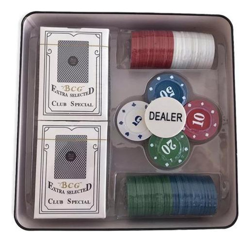 Kit Fichas Poker 100 Pçs Dois Baralhos + Embaralhador Cartas