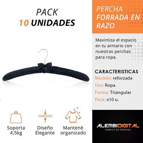 Pack X 10 Percha Madera Forrada Acolchada Tela De Raso