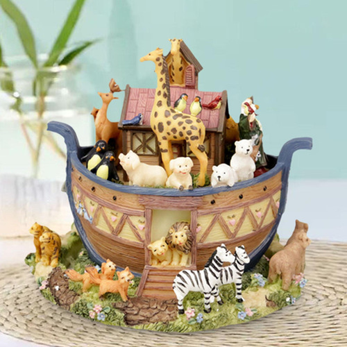 Caja Musical De Resina Ark Little Zoo, Decoración De Mesa