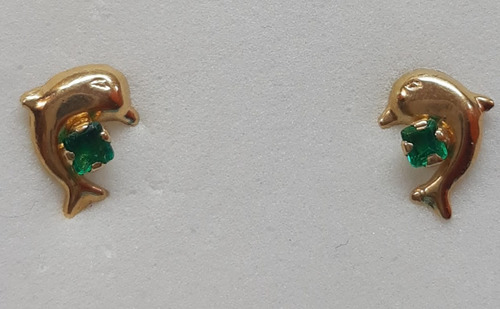 Hermosos Topos Delfín Con Esmeralda En Oro De 18k