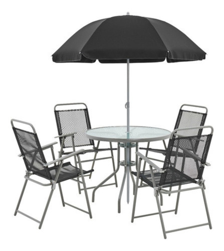 Juego De Terraza 4 Sillas Negro Y Mesa Con Quitasol Bighouse