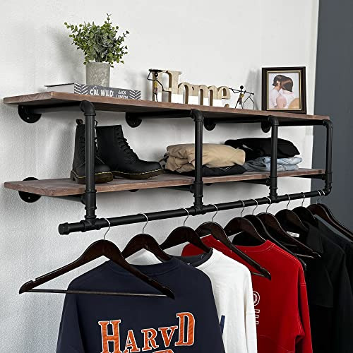 Tediduwa 60in Industrial Pipe Clothing Rack With Top Shelf, 