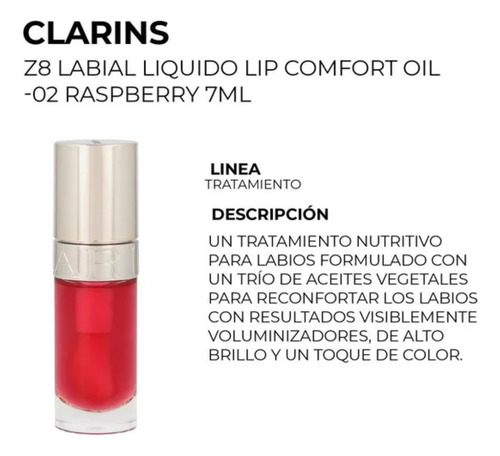 Labial LĂquido Clarins Comfort Oil 02 Raspberry 7 Ml