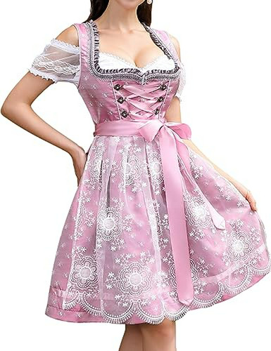 Traje Oktoberfest Mujer Dirndl 3 Pzs Vestido Alemán Carnaval Cerveza