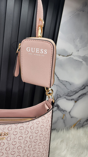 Bolsa Guess Sg892616 Nueva 100 % Original Con Etiqueta Rosa Palo Estampado Oro Rosa Palo