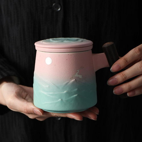 Yn Taza De Café De Porcelana Con Tapa Y Canasta De Infusor