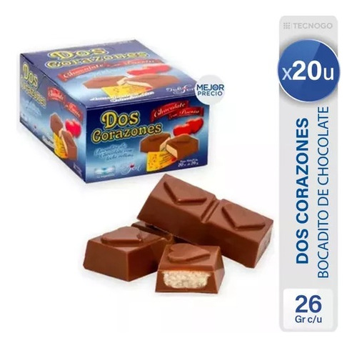 Felfort Dos Corazones Bocadito Chocolate Relleno X 20 Unid