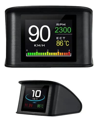 Hud Automotivo P10 OBD2 Velocidade RPM Temperatura Digital Preto