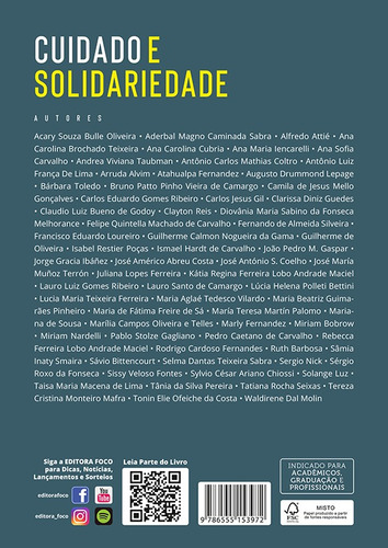 CUIDADO E SOLIDARIEDADE - 1ª ED - 2022, de Oliveira, Acary Souza Bulle. Editorial Editora Foco Jurídico Ltda, capa mole em português, 2021