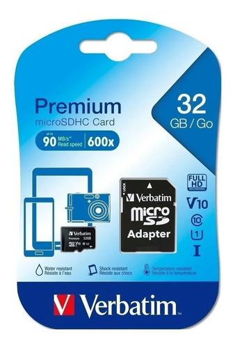 Imagen 3 de 3 de Micro Sd Verbatim 32gb Clase 10 Premium Con Adaptador Sd