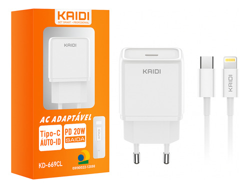 Fonte Carregador Turbo Para Iphone Pd 20w + Cabo Lightning Branco