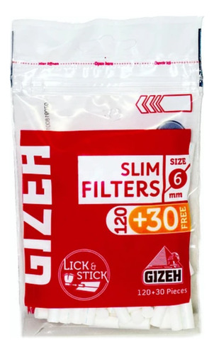 Filtros Gizeh Slim Rojo Con Pegamento (120+30) 6mm X19