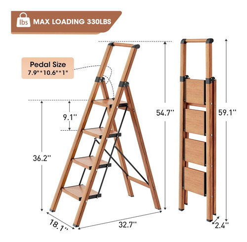 Escalera De 4 Escalones, Taburete Con Práctico Mango Para El