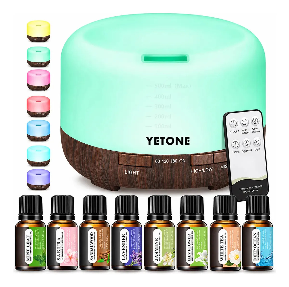 Difusor de aceite esencial 8 Aromas Humidificadores Ultrasónico 500ml Con Control Remoto YETONE