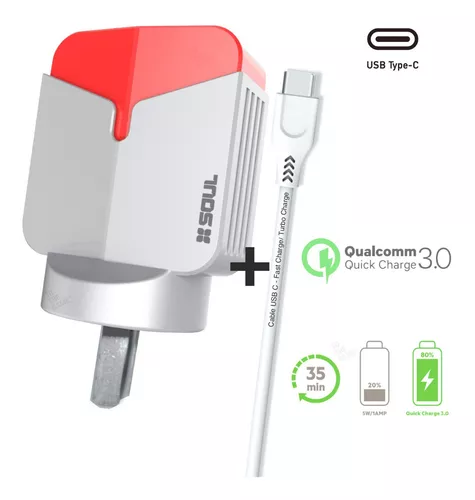 Cargador Usb Qualcomm 3.0 Quick Charge Carga Rápida con Cable Tipo C