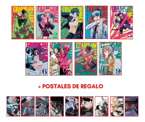 Combo Chainsaw Man 1 A 9 + 9 Postales - Manga - Ivrea