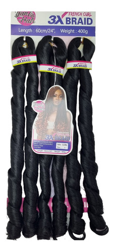 Cabelo Jumbo Liso French Curl Ondulado 400g 60cm Crochet Cor Preto #1