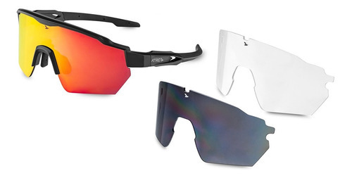 Óculos Atrio Sprinter Lite Kit 3 Lentes Black Red - Bi235 Cor da armação Preto Cor da lente Laranja-claro
