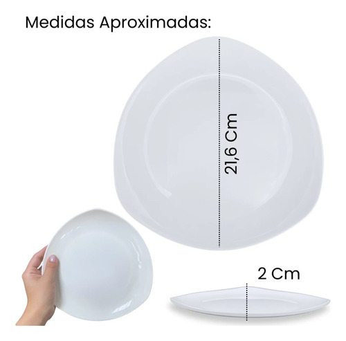 Kit 6 Pratos Rasos 21,6 Cm Triangular + Saladeira Melamina