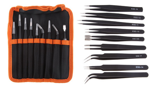 Imagen 1 de 11 de 9pcs Pinzas De Acero Inoxidable Antiestática Herramienta