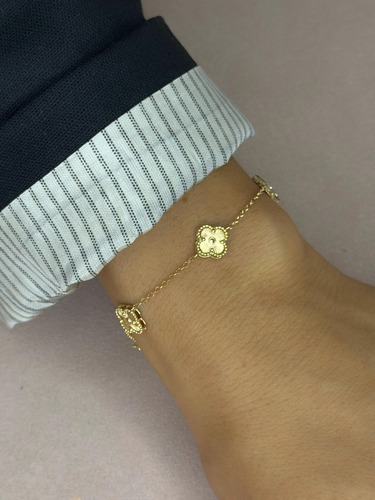 Pulseira Portuguesa Com Trevos Maciços 10 Mm Ouro 18k 750