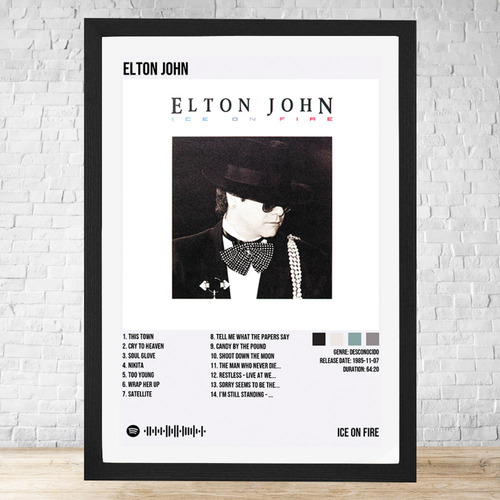 Cuadro Elton John Ice On Fire 30x40 Con Vidrio Y Marco C793 Negro Moderno